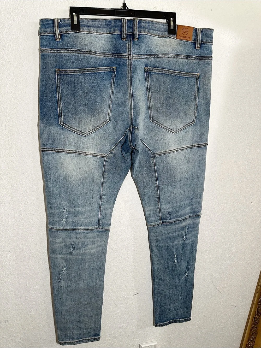 Crysp Denim Men's Distressed Moto Skinny Jeans Size 38 - 32